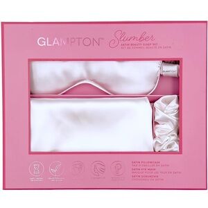 Slumber Satin Sleep Set, White, 3-Piece Set with Pillowcase, Eye Mask, Scrunchie